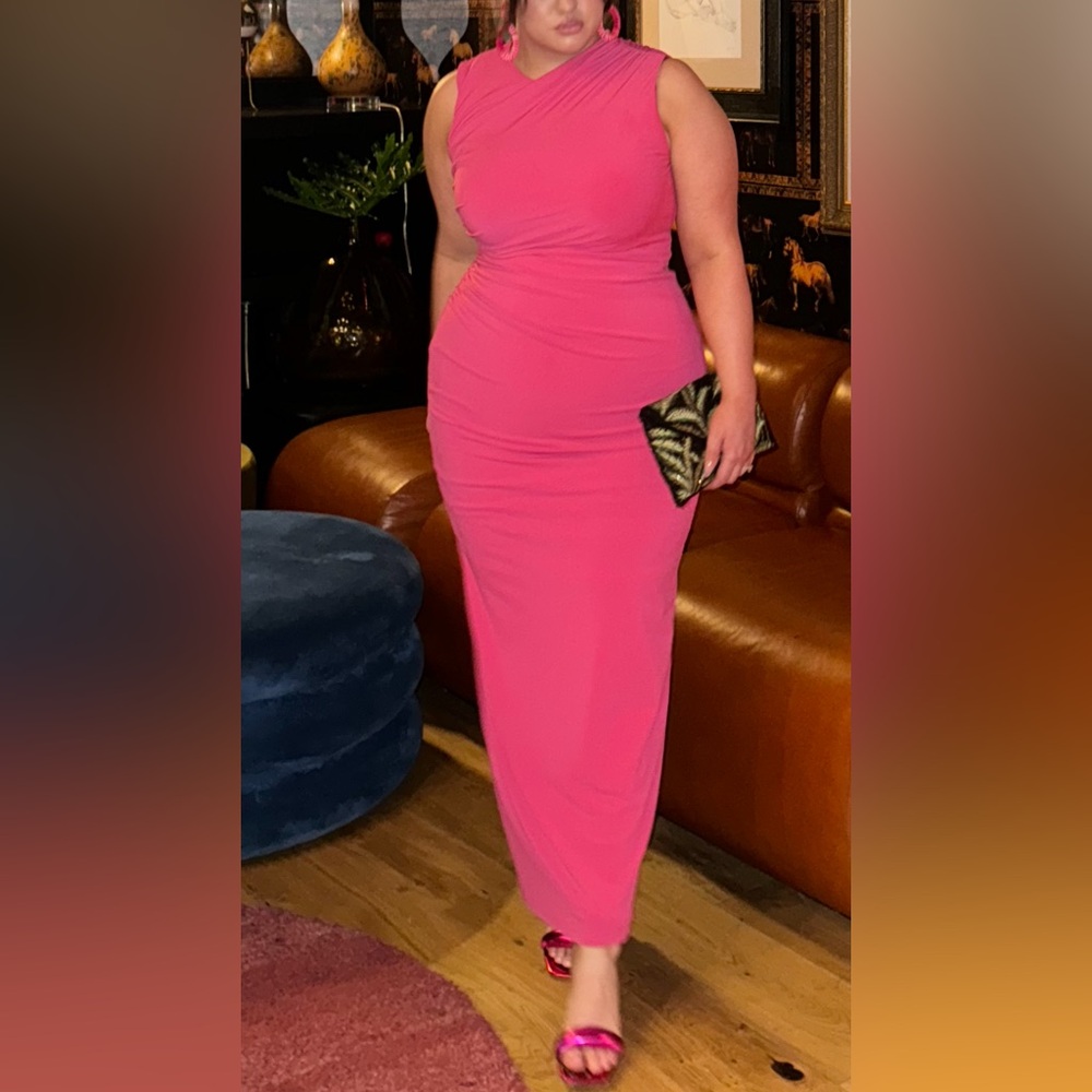 Pink rushed dress from Zara